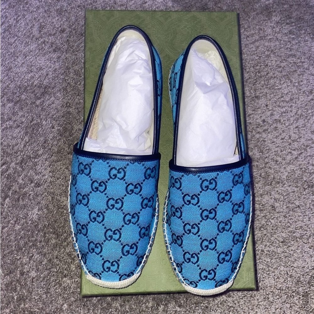 Gucci
GG Canvas & Leather Espadrille. Size 8.5